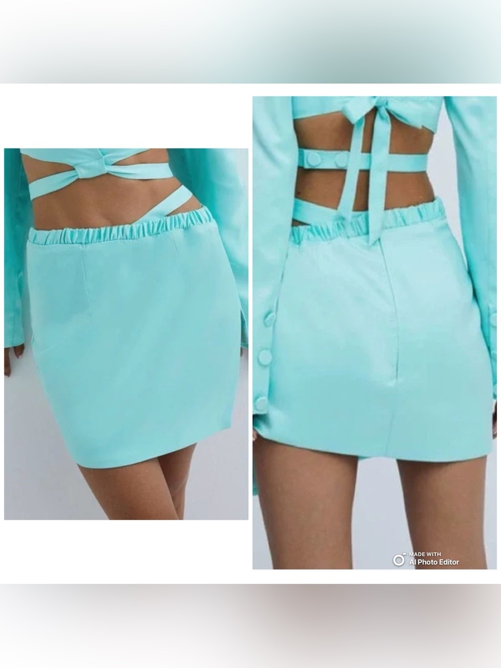 NWT For Love & Lemons Marie Aqua Satin Mini Skirt XS Asymmetrical Cutout Summer